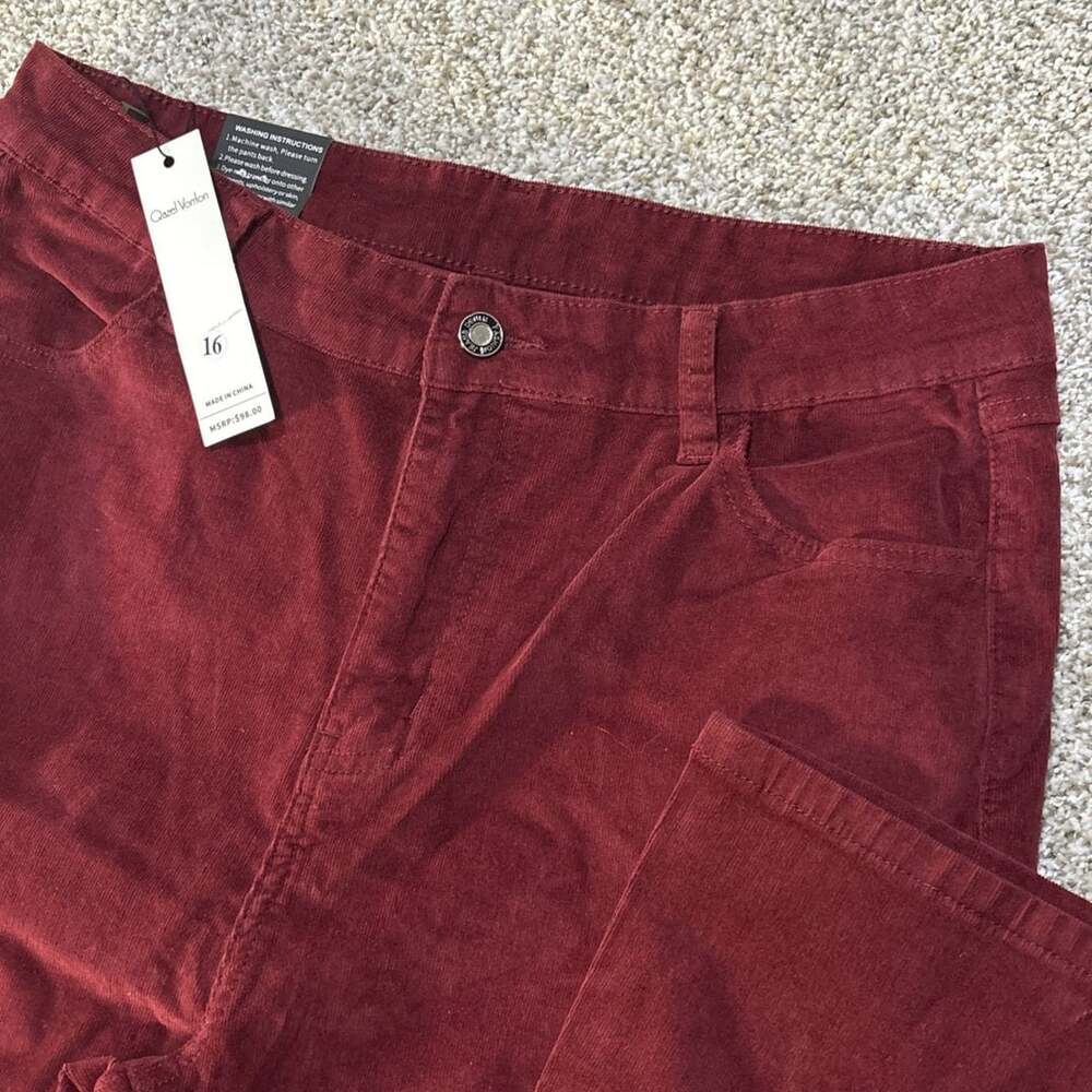Qazel Vorrlon Red Corduroy Pants Size 16 Women Wide Leg High Rise NWT